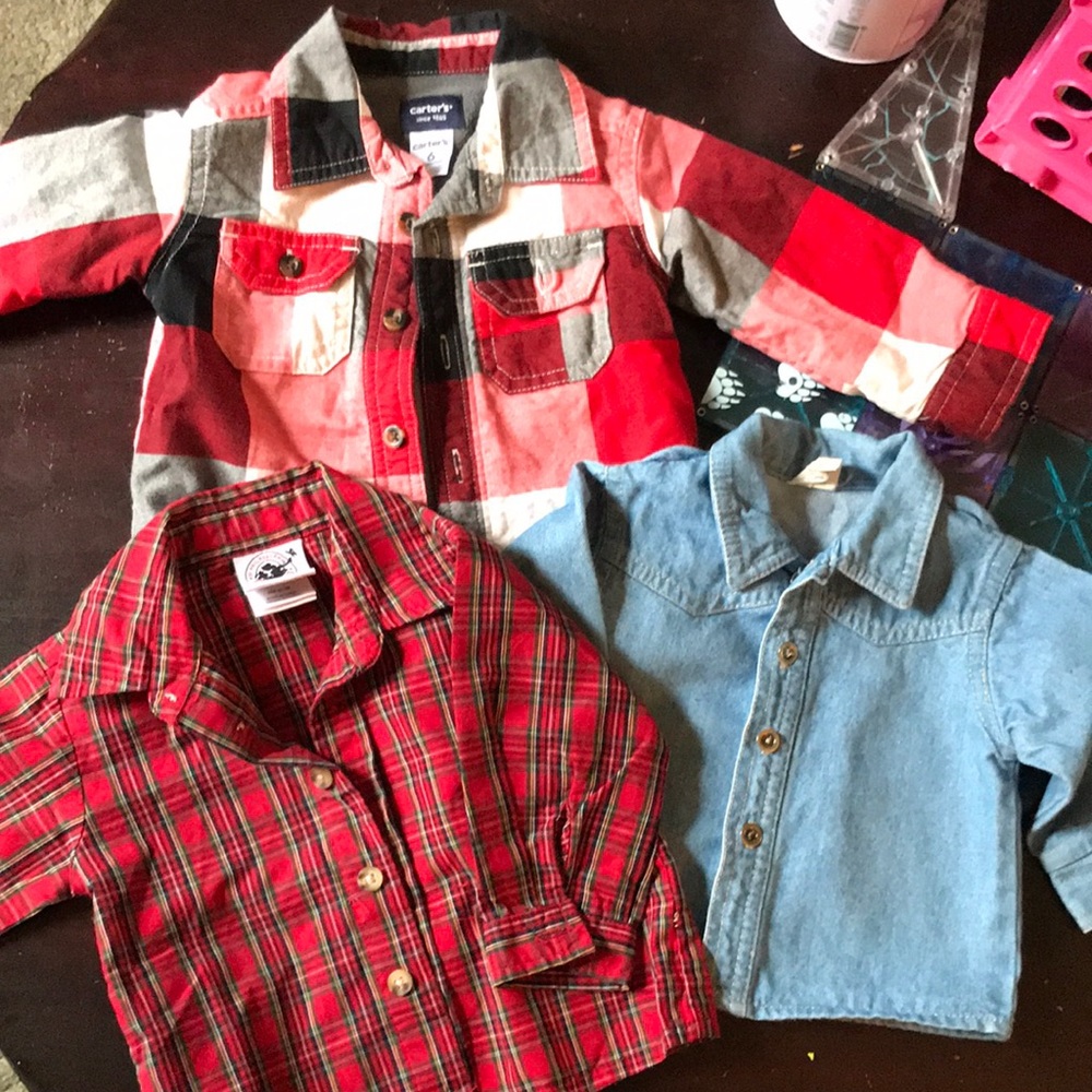Baby plaid shirts. One is fleece lined   6 mo